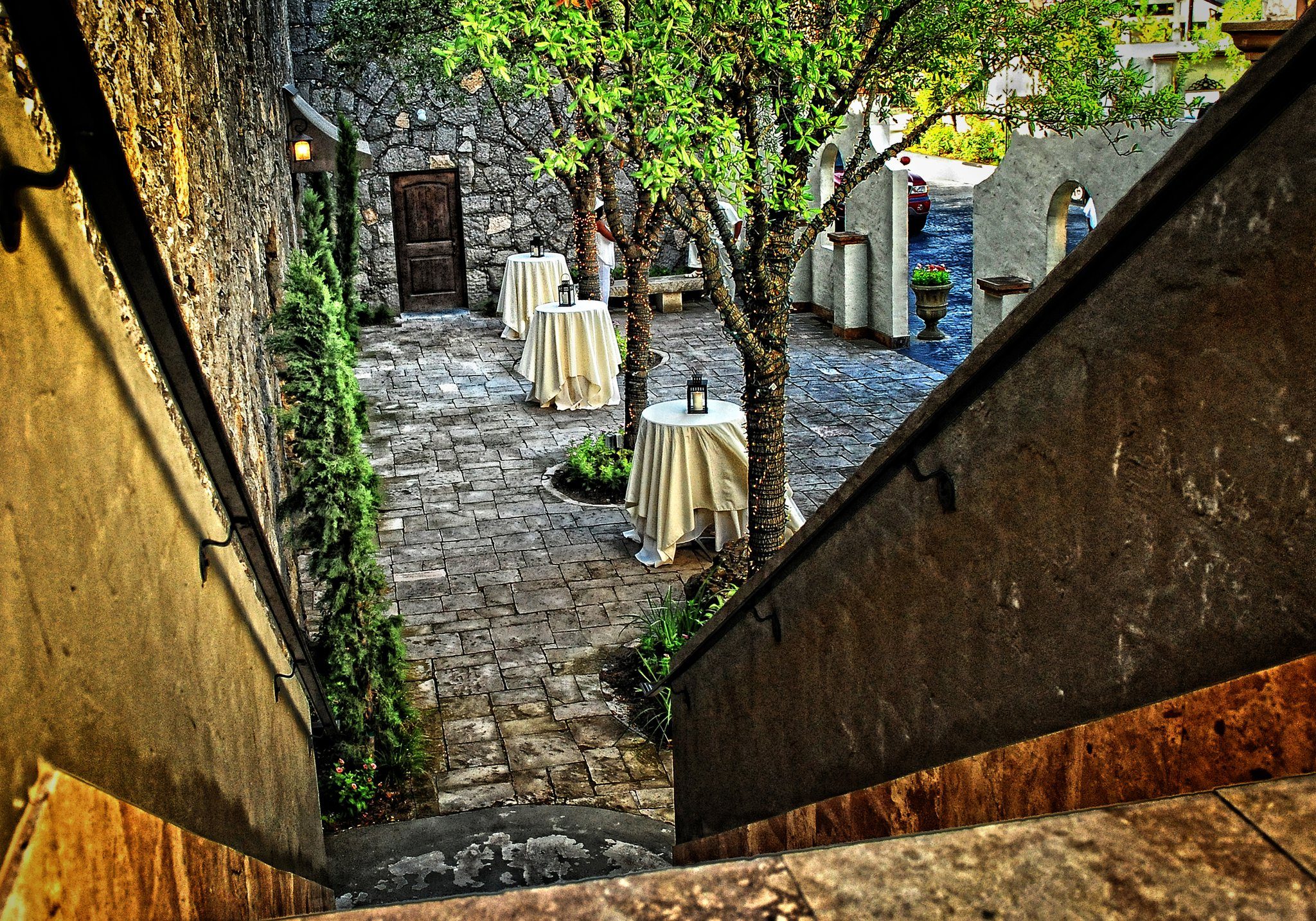 Courtyard seen from the stairs at The Bell Tower on 34th in Houston